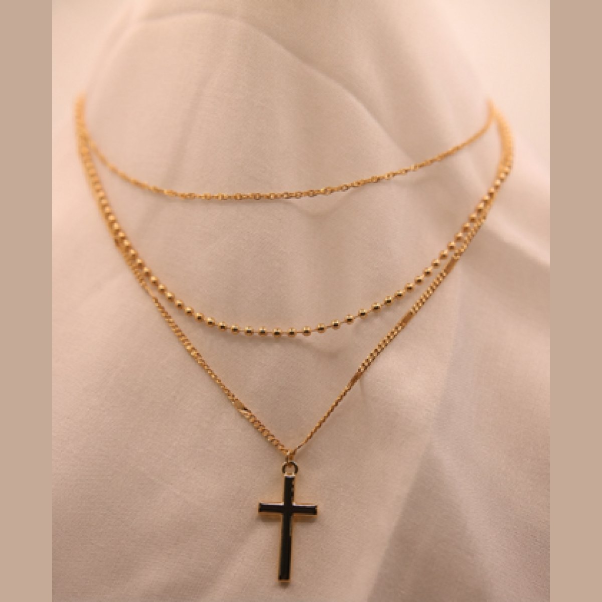 3 Strand Gold Chain with Cross
