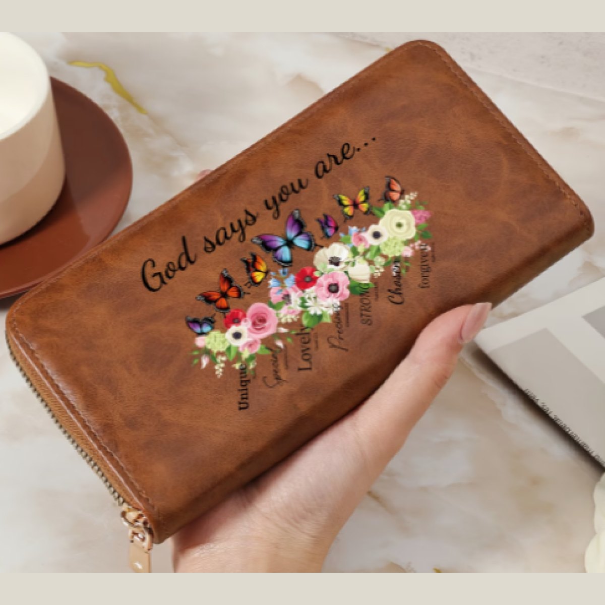 Butterfly Large Beige Ladies Purse
