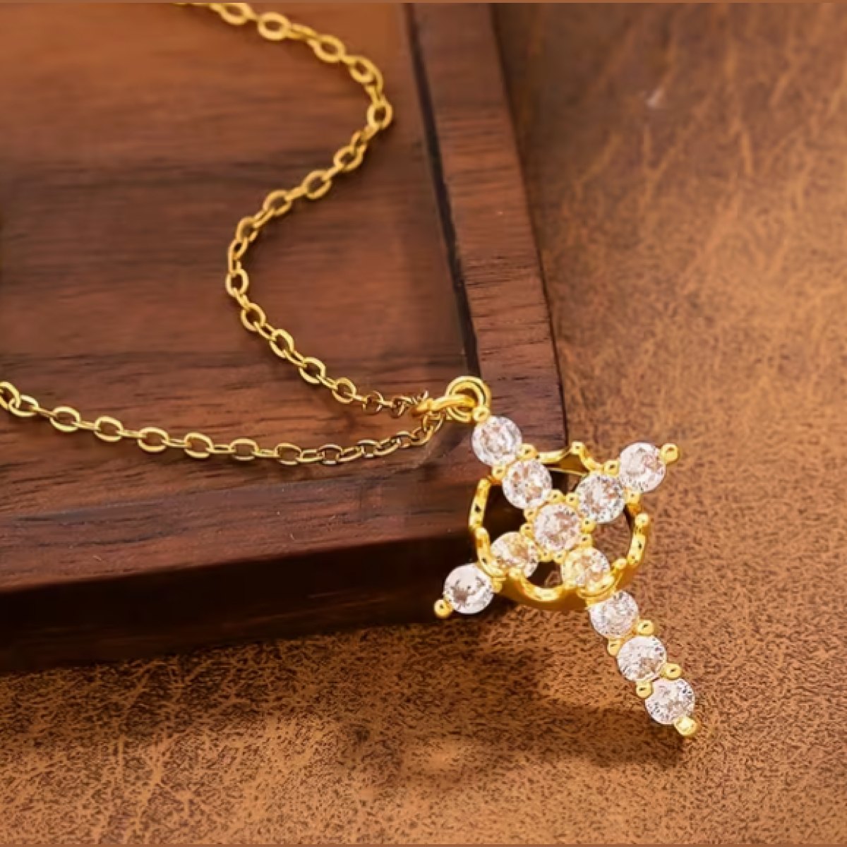 Gold Cross Crown Necklace