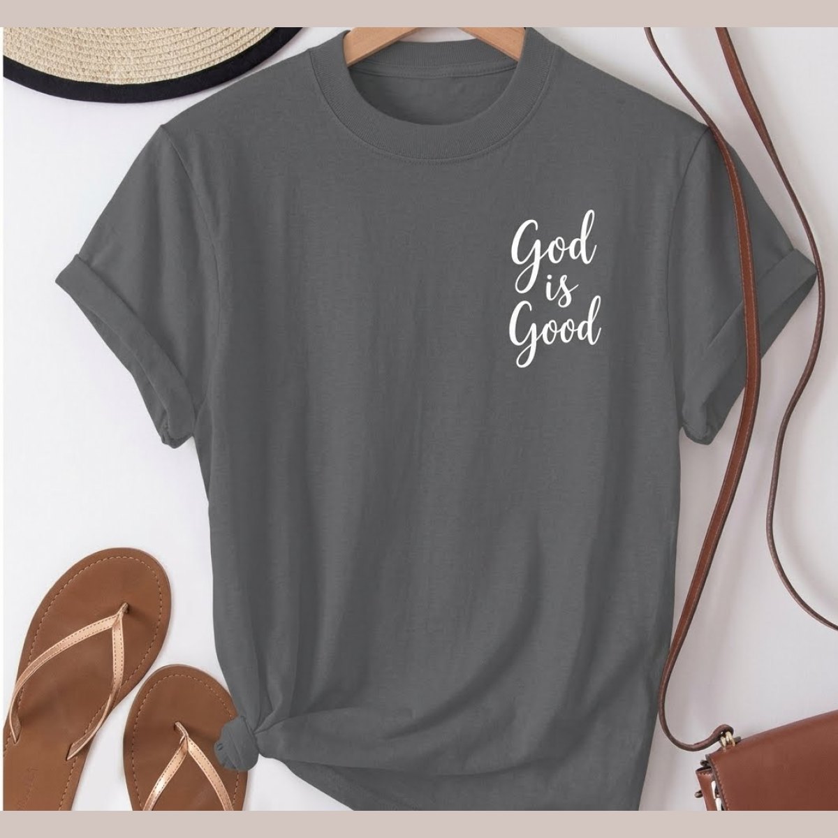 Womans Casual Short Good is God Dark Grey