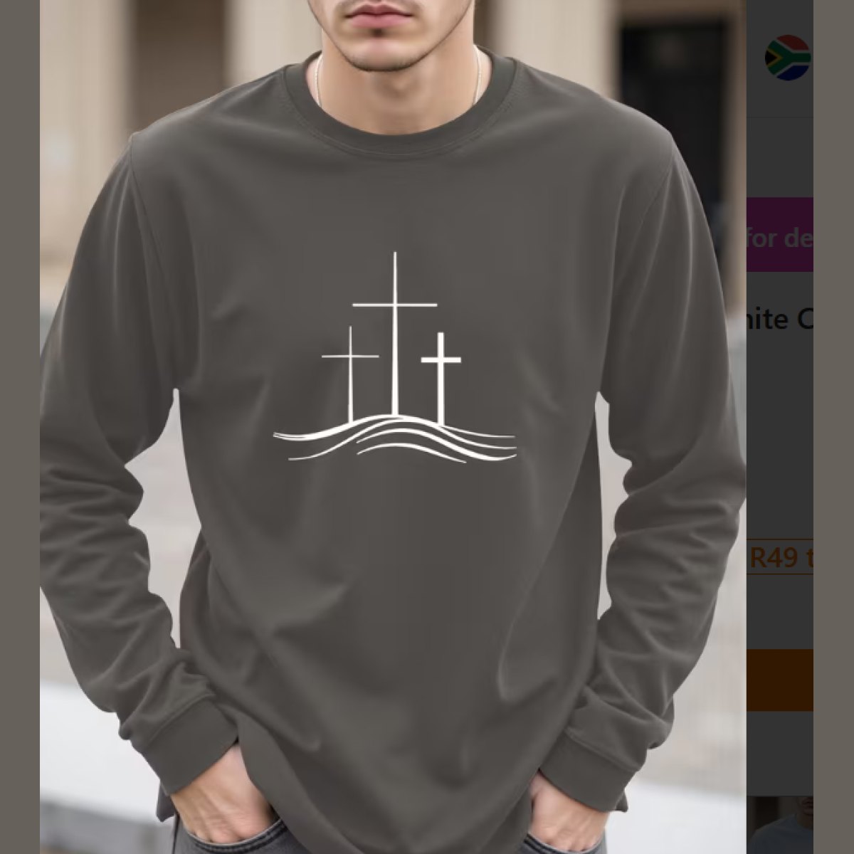 Mens Casual L/Sleeve Dark Grey 3 White Crosses