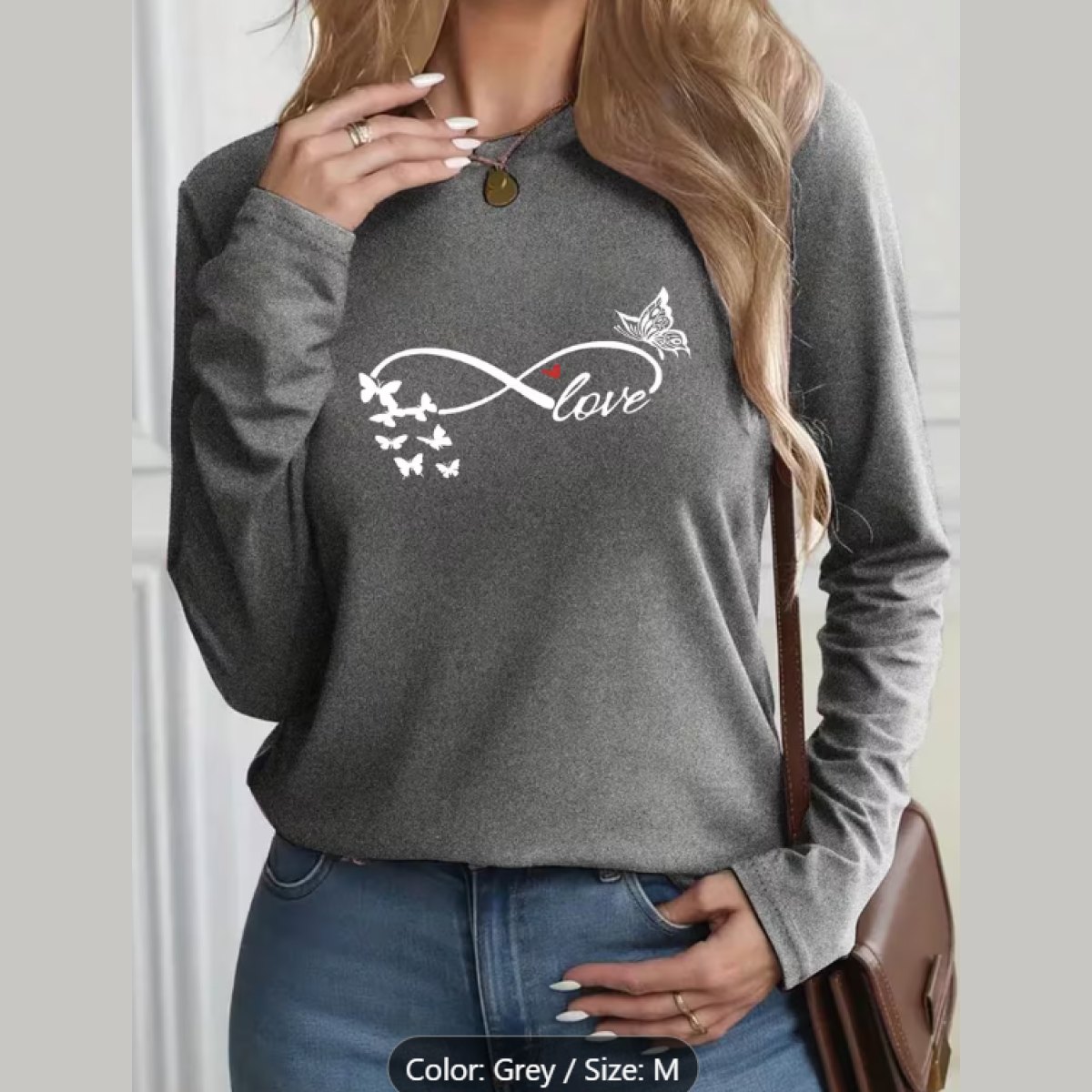 Womans Butterfly & Heart Long Sleeve Grey