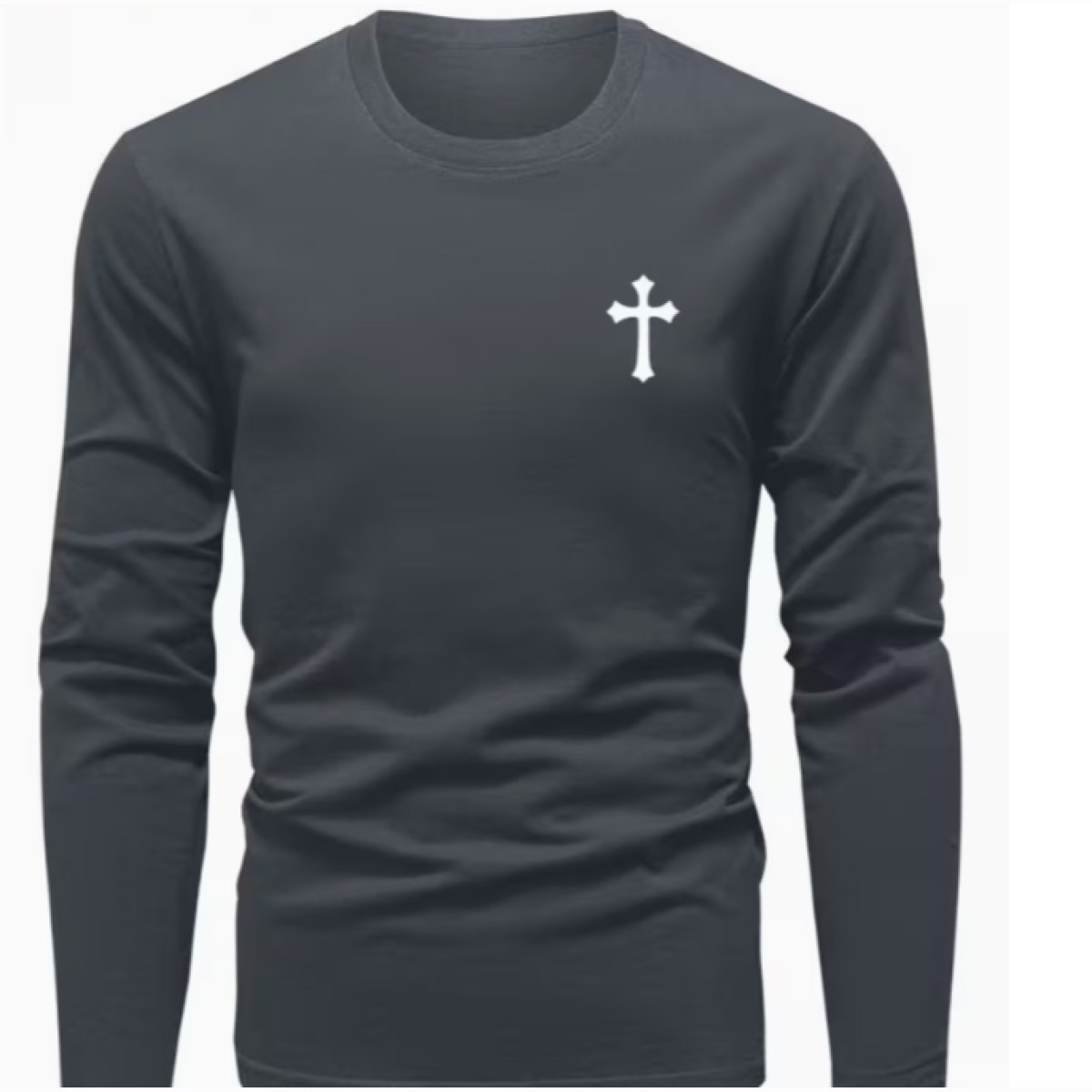 Mens Casual L/Sleeve Dark Grey 1 White Cross