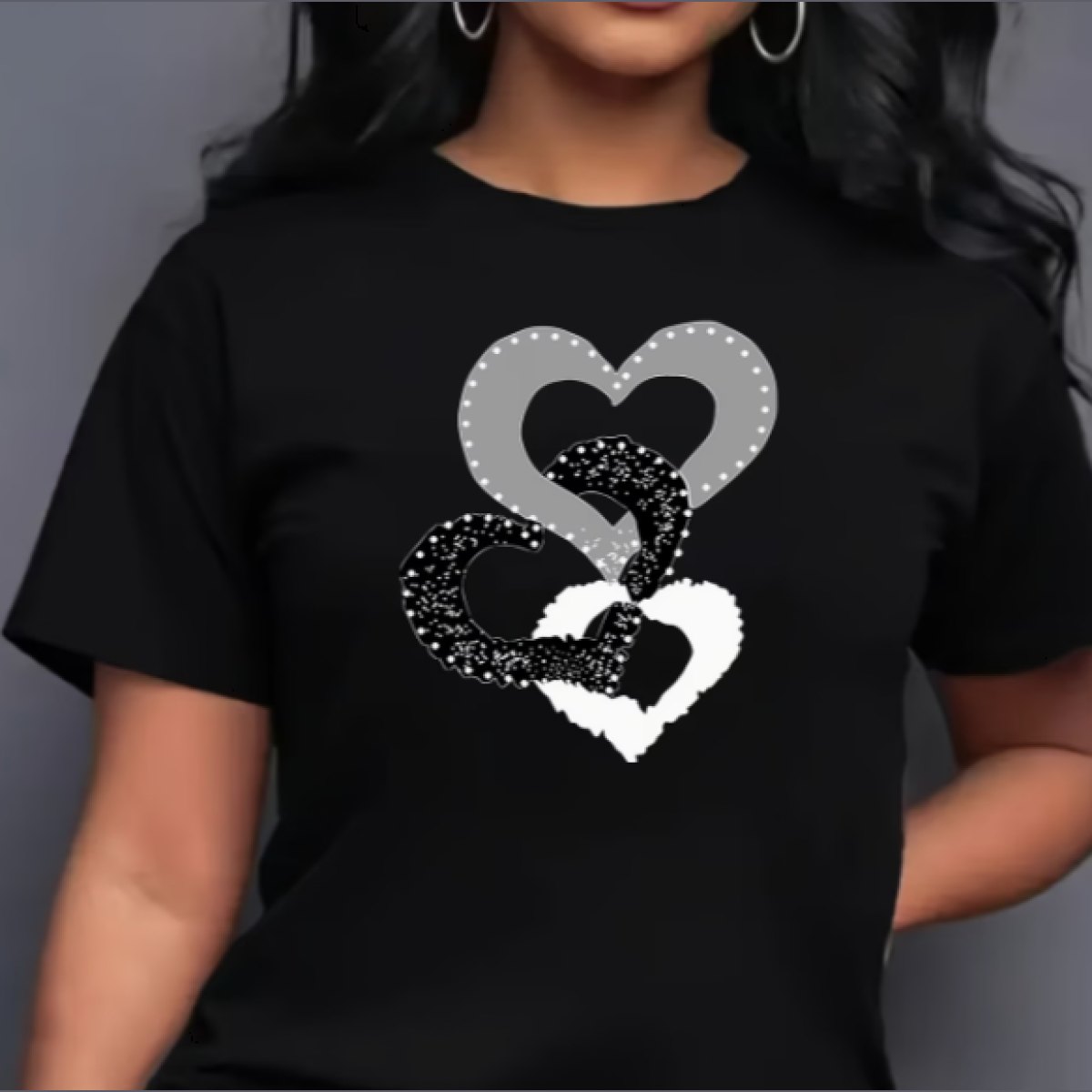 Womans Casual Short Sleeve 3 Hearts with Faith Black