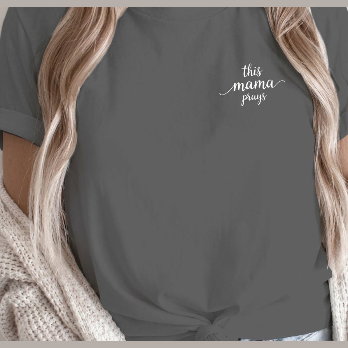 Womans Short Sleeve This Mama Prays Grey